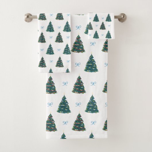Blue Christmas Tree Farm Geschenk Wrap Badhandtuch Set (Insitu)