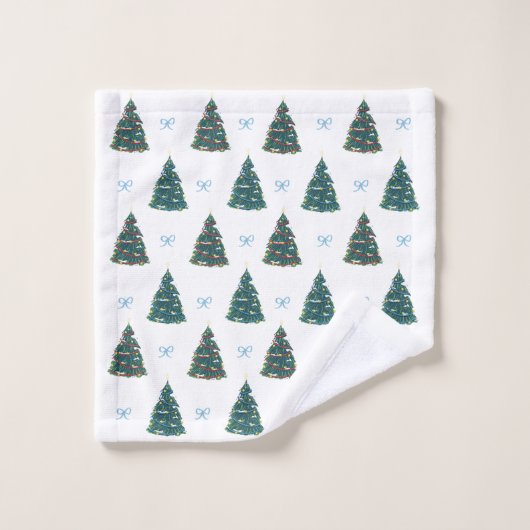 Blue Christmas Tree Farm Geschenk Wrap Badhandtuch Set (Waschlappen)