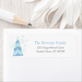 Blue Christmas Tree Festive Return Address Label (Insitu)