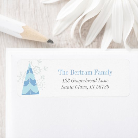 Blue Christmas Tree Festive Return Address Label (Insitu)