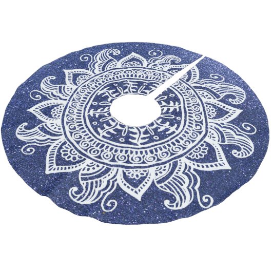 Blue Christmas Tree Glitzer Mandala Snowflake Lace Polyester Weihnachtsbaumdecke (Schrägansicht)