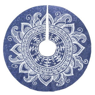 Blue Christmas Tree Glitzer Mandala Snowflake Lace Polyester Weihnachtsbaumdecke