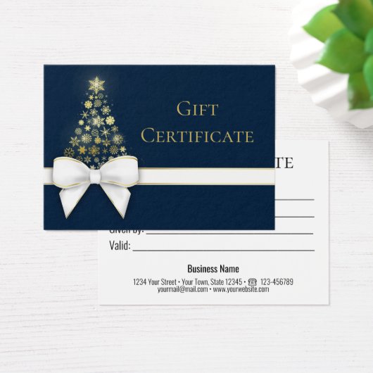 Blue Christmas Tree Gold Snowflakes Bow Geschenkka (Schreibtisch)