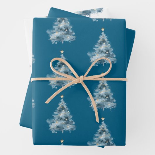 Blue Christmas Tree Gold Star Geschenkpapier Set (Beispiel)