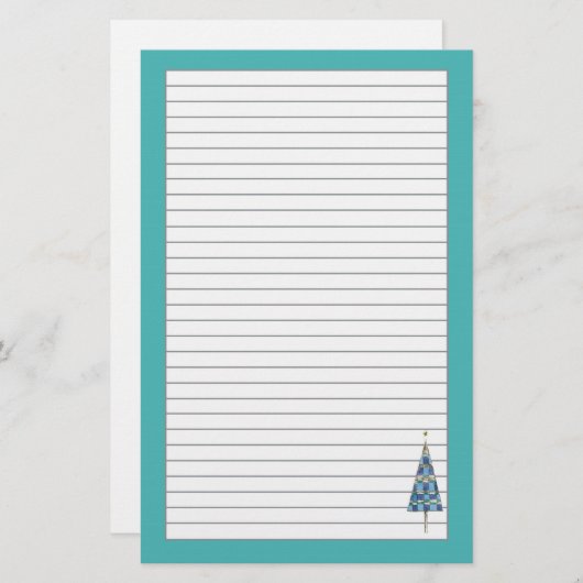 Blue Christmas Tree Holiday Gray Lined Briefpapier (Vorne/Hinten)