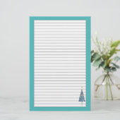 Blue Christmas Tree Holiday Gray Lined Briefpapier (Stehend Vorderseite)