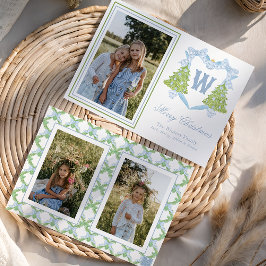 Blue Christmas Tree Monogram Wappen Foto Feiertagskarte