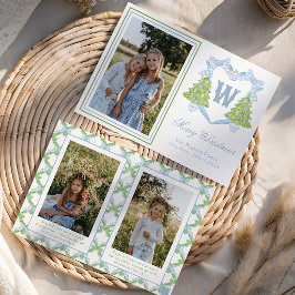 Blue Christmas Tree Monogram Wappen Foto Feiertagskarte