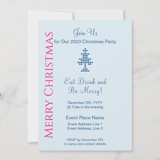 Blue Christmas Tree on Snow Christmas Party Einladung (Rückseite)