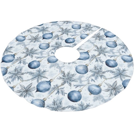 Blue Christmas Tree Ornaments Pattern Polyester Weihnachtsbaumdecke (Schrägansicht)