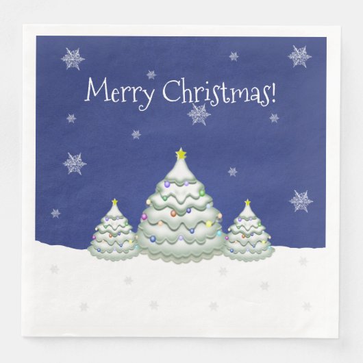Blue Christmas Tree Paper Napkin Serviette (Vorderseite)