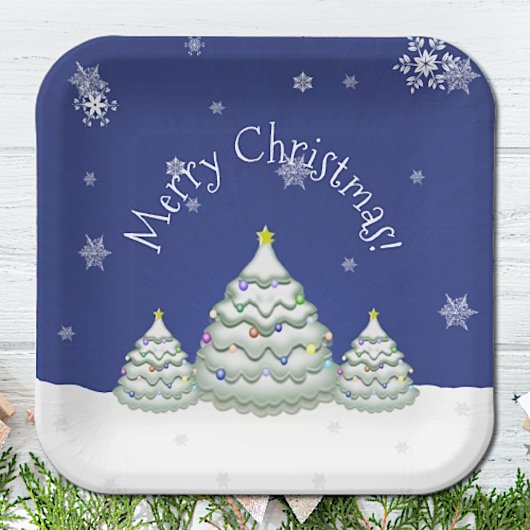 Blue Christmas Tree Paper Plate Pappteller