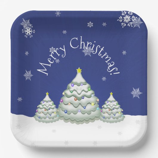Blue Christmas Tree Paper Plate Pappteller (Vorderseite)