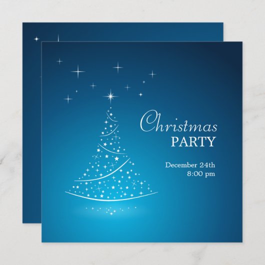 Blue Christmas Tree Party Einladung (Vorne/Hinten)