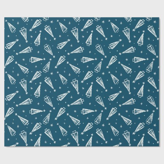 Blue Christmas Tree Pattern Geschenkpapier (Flach)