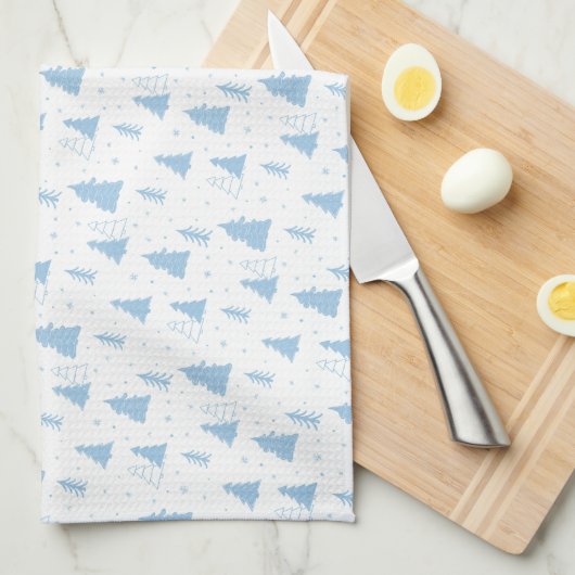 Blue Christmas Tree Pattern Kitchen Handtücher (Viertel Falte)