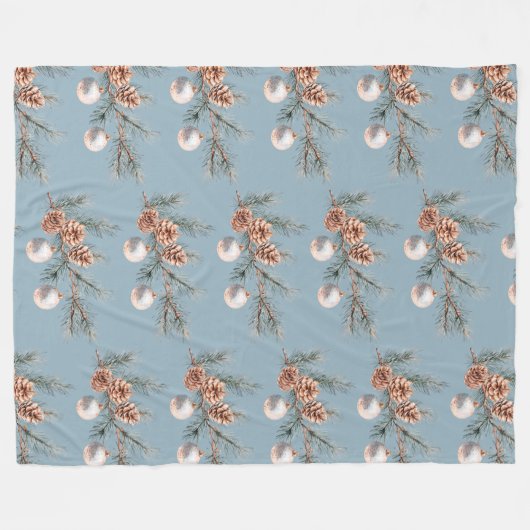 Blue Christmas Tree Pine Cones Ornaments   Fleecedecke (Vorderseite (Horizontal))