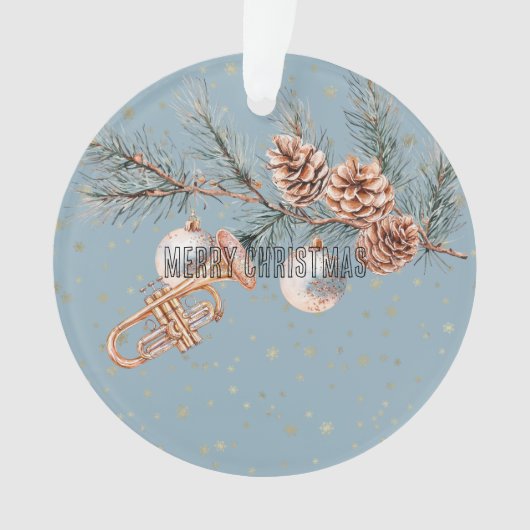 Blue Christmas Tree Pine Cones Ornaments Trumpet Ornament (Vorderseite)