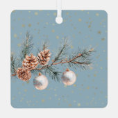 Blue Christmas Tree Pine Cones Ornaments Trumpet Ornament Aus Metall (Rückseite)