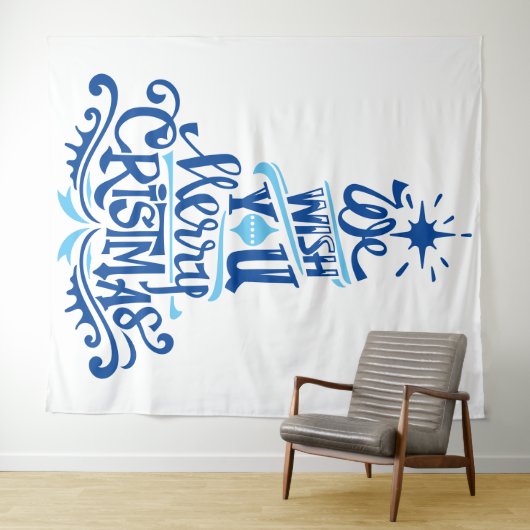 Blue Christmas tree Redewendungen wünscht Grüße Wandteppich (Beispiel (Horizontal))