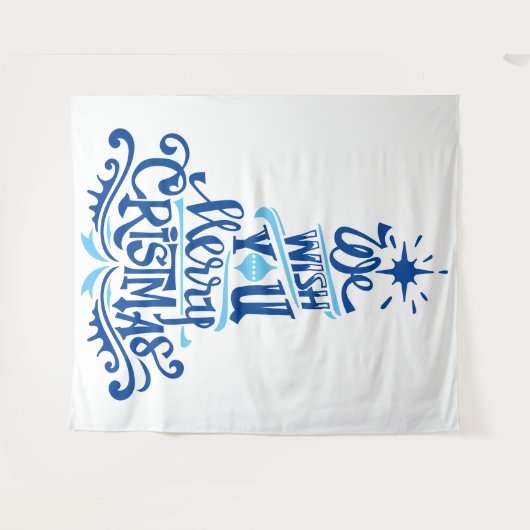 Blue Christmas tree Redewendungen wünscht Grüße Wandteppich (Vorderseite (Horizontal))