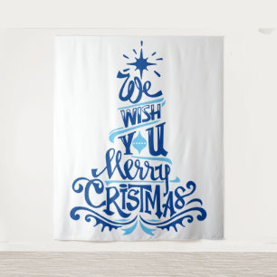 Blue Christmas tree Redewendungen wünscht Grüße Wandteppich