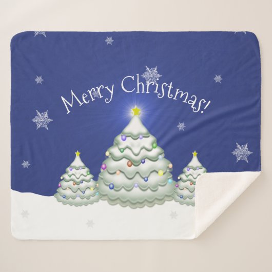 Blue Christmas Tree Sherpa Blanket Sherpadecke (Vorderseite (Horizontal))