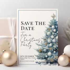 Blue Christmas Tree Silver Baubles Save the Date Einladung