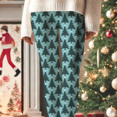 Blue Christmas Tree Star Pattern Urlaub Leggings