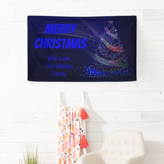 Blue Christmas Tree Stars String of Lights Elegant Banner (Insitu)