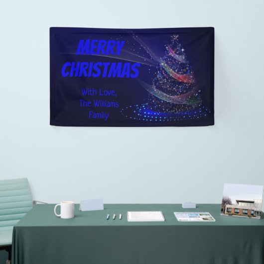 Blue Christmas Tree Stars String of Lights Elegant Banner (Messeveranstaltung)