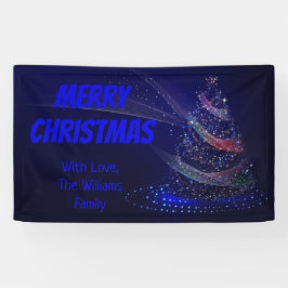Blue Christmas Tree Stars String of Lights Elegant Banner