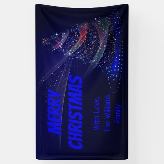 Blue Christmas Tree Stars String of Lights Elegant Banner (Vertikal)