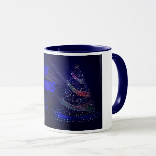 Blue Christmas Tree Stars String of Lights Elegant Tasse (VorderseiteRechts)