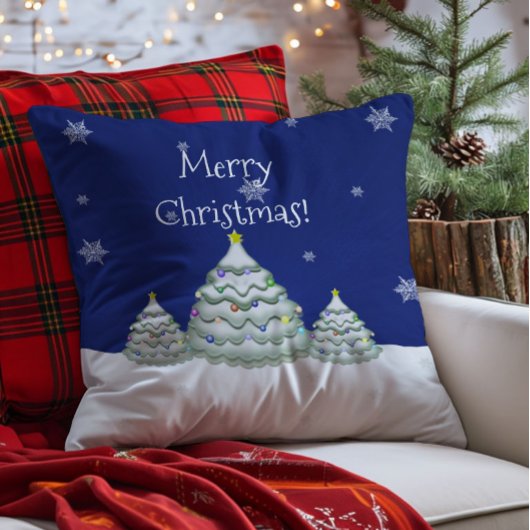 Blue Christmas Tree Throw Kissen