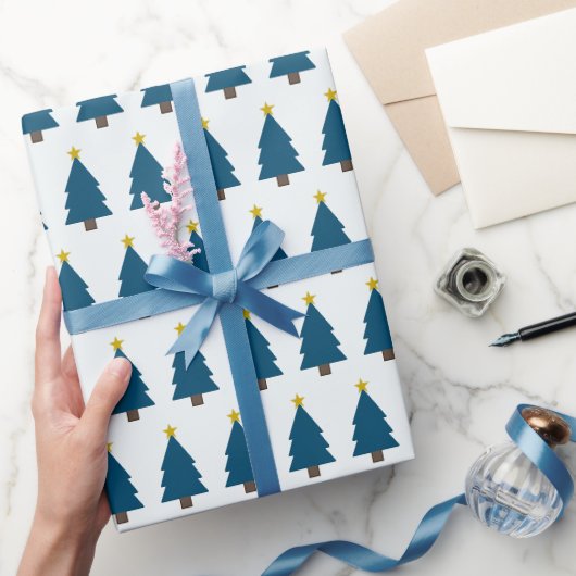 Blue Christmas Tree und Golden Star, Seite an Seit Geschenkpapier (Schenken)