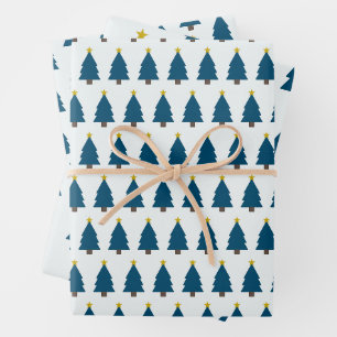 Blue Christmas Tree und Golden Star, Seite an Seit Geschenkpapier Set