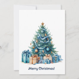 Blue Christmas Tree Watercolor Art Feiertagskarte