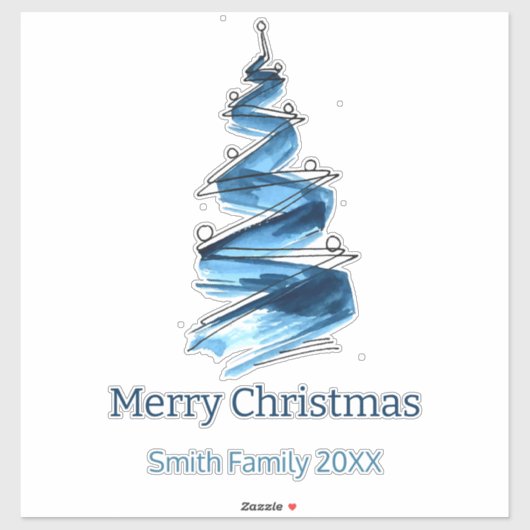 Blue Christmas Tree Watercolor Aufkleber (Blatt)