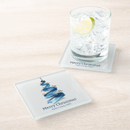 Blue Christmas Tree Watercolor Glasuntersetzer