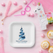 Blue Christmas Tree Watercolor Pappteller (Party)