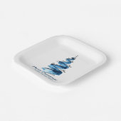 Blue Christmas Tree Watercolor Pappteller (Gewinkelt)