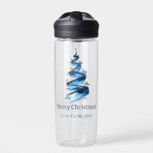 Blue Christmas Tree Watercolor Trinkflasche