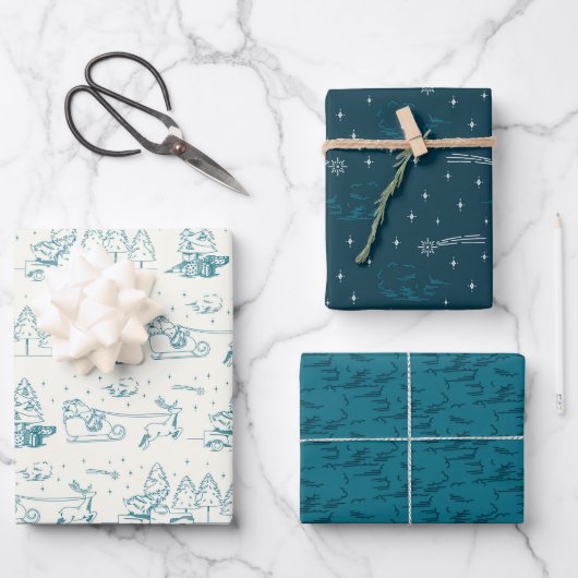 Blue Christmas Tree Wolken Shooting Star Holiday Geschenkpapier Set (Vorderseite)
