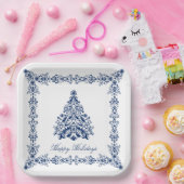 Blue Christmas Tree Your Background and Text Pappteller (Party)