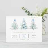 Blue Christmas Trees Boy Baby Shower Einladung (Stehend Vorderseite)