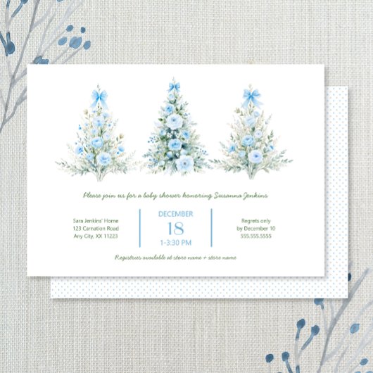 Blue Christmas Trees Boy Baby Shower Einladung