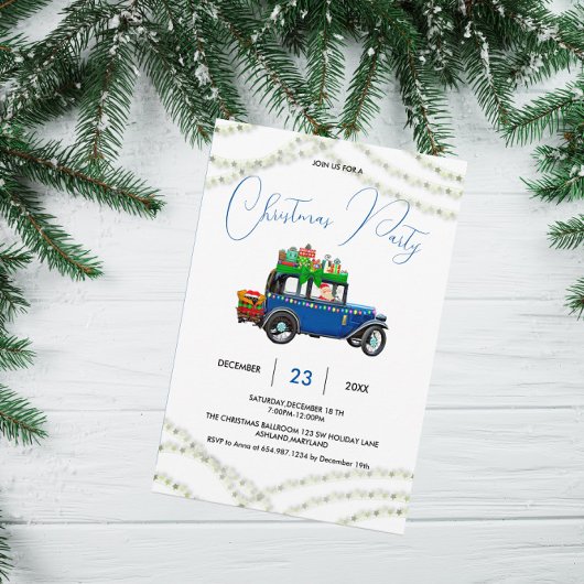 Blue Christmas Truck Pine Tree Weihnachtsfest Part Save The Date