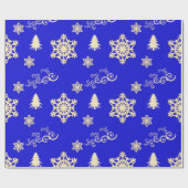 Blue Christmas Wrap mit Cream Snowflakes Geschenkpapier (Flach)