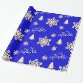 Blue Christmas Wrap mit Cream Snowflakes Geschenkpapier (Ungerollt)